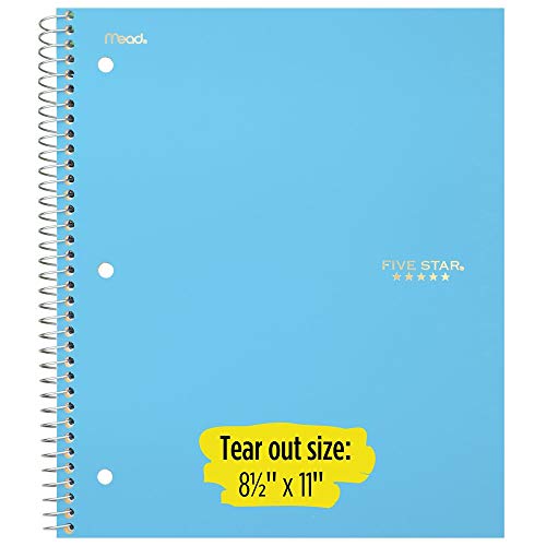 Five Star Spiral Notebooks, 1 Subject, College Ruled Paper, 100 Sheets, 11 x 8-1/2 inches, Assorted Colors, 6 Pack (38057)