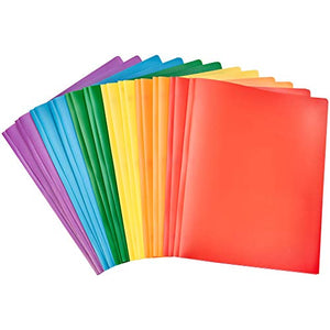 Heavy Duty Plastic Folders with 2 Pockets for Letter Size Paper, Pack of 12