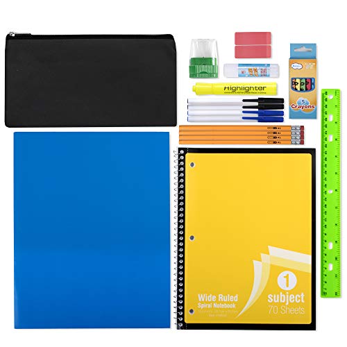 20 Piece School Supplies for K-12 Back to School and Distance Learning Supplies for Students School Supply Kit Bundle Pack for Boys and Girls