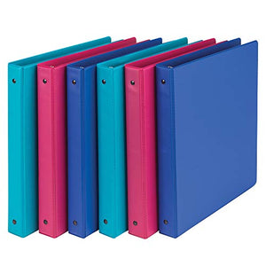 Samsill Fashion Color 3 Ring Storage Binders, 1 Inch Round Ring, Assorted Colors May Vary (Blue Coconut, Dragon Fruit, Blueberry), Bulk Binders - 6 Pack