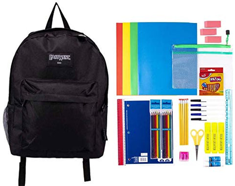 17" Black Backpack with 48 Piece School Supply Kit - School Supply Bundle Pack for Boys and Girls
