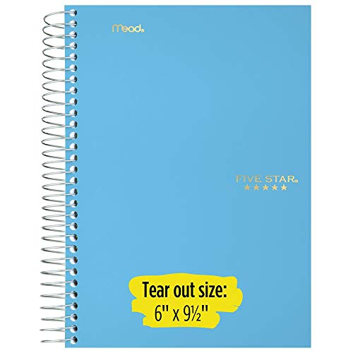 Five Star Spiral Notebook, 5 Subject, College Ruled Paper, 180 Sheets, Small, 9-1/2" x 6", Color Selected For You, 1 Count (06184)