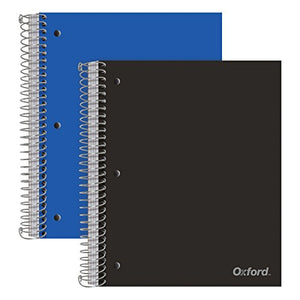 Oxford Spiral Notebooks, 5-Subject, Wide Ruled Paper, Durable Plastic Cover, 200 Sheets, 5 Divider Pockets, 2 Per Pack (10387), Assorted