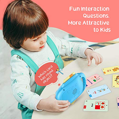 TECBOSS Flash Cards Interactive Reader, Kids Listen and Learn Interactive Learning Toy, Educational Toys for Toddlers Learn Letters Colors Shapes Numbers 30 Cards, 1 Reader