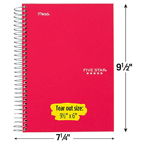 Five Star Spiral Notebook, 5 Subject, College Ruled Paper, 180 Sheets, Small, 9-1/2" x 6", Color Selected For You, 1 Count (06184)