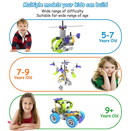 Pakoo STEM Toys Kit 5 in 1 Motorized Educational Construction Engineering Building Blocks Toys Set for 6 7 8 9 10+ Year Old Boys & Girls | Best Birthday Toy Gifts for Kids