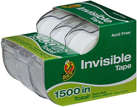 Duck Brand Matte Finish Invisible Tape With Dispenser, 3 Rolls, Each Roll 3/4-Inch x 500 Inches for 1500 Total Inches