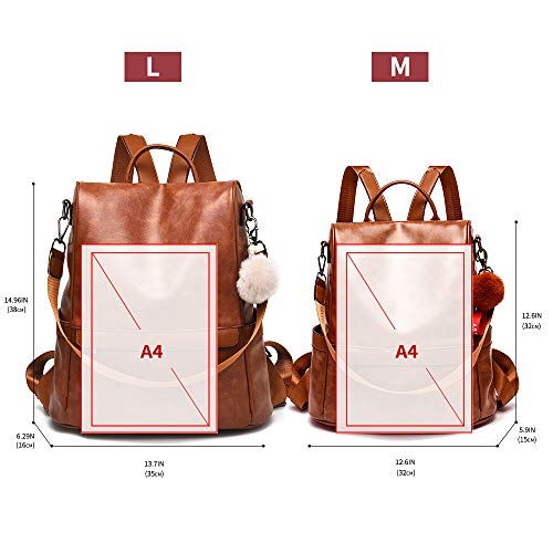 Large Women Backpack Purse PU Leather Anti-theft Casual Shoulder Bag Fashion Ladies Satchel Bags(Tan)