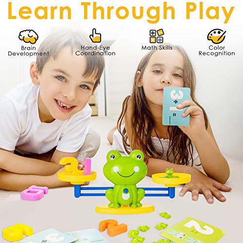 Cool Math Counting Balance Toy, Frog Kindergarten Educational Number Counting Toy, Fun Preschool Todddlers STEM Learning Tool Game Toy for Boys Girls Gift Age 3+ (63 PCS Set), Green