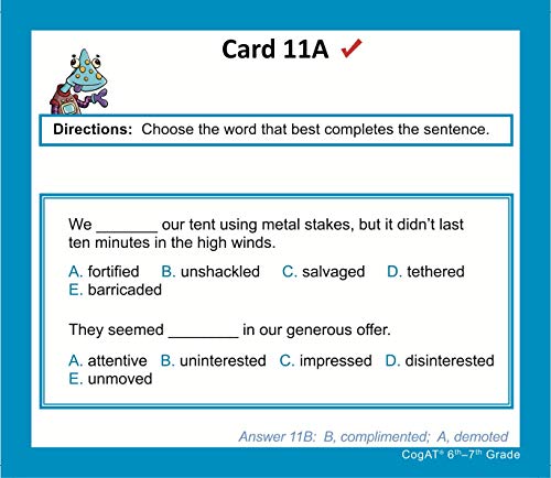 TestingMom.com CogAT Test Prep Flash Cards – Grade 6 (Level 12) - Grade 7 (Level 13/14) – 140+ Practice Questions – Tips for Higher Scores on The 6th Grade - 7th Grade CogAT – Verbal & Non-Verbal