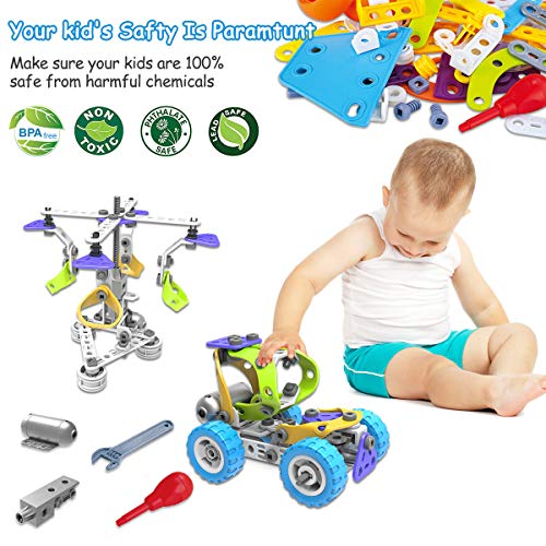 Pakoo STEM Toys Kit 5 in 1 Motorized Educational Construction Engineering Building Blocks Toys Set for 6 7 8 9 10+ Year Old Boys & Girls | Best Birthday Toy Gifts for Kids