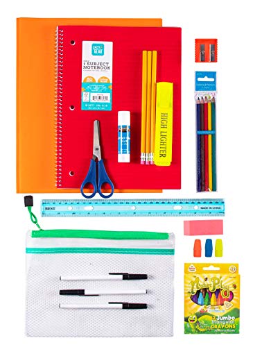 17" Bulk Backpacks in Assorted Prints and Colors with 35 Piece Kids School Supply Kits - Case of 24 Value Bundle Pack