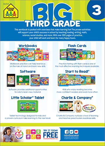 School Zone - Big Third Grade Workbook - Ages 8 to 9, 3rd Grade, Reading, Writing, Math, Science, History, Social Science, and More (School Zone Big Workbook Series)