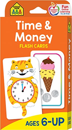 School Zone - Time & Money Flash Cards - Ages 6 and Up, 1st Grade, 2nd Grade, Telling Time, Reading Clocks, Counting Coins, Coin Value, Coin Combinations, and More
