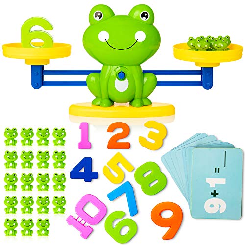 Cool Math Counting Balance Toy, Frog Kindergarten Educational Number Counting Toy, Fun Preschool Todddlers STEM Learning Tool Game Toy for Boys Girls Gift Age 3+ (63 PCS Set), Green