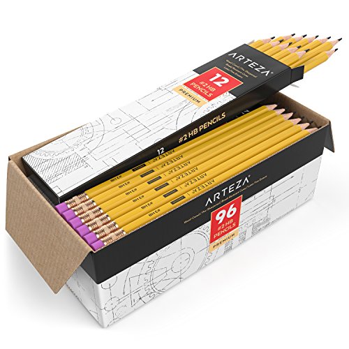ARTEZA #2 HB Wood Cased Graphite Pencils, Pack of 96, Bulk, Pre-Sharpened with Latex Free Erasers, Bulk pack, Smooth write for Exams, School, Office, Drawing and Sketching