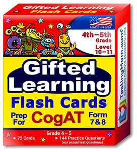 TestingMom.com CogAT Test Prep Flash Cards – Grade 4 (Level 10) - Grade 5 (Level 11) – 140+ Practice Questions – Tips for Higher Scores on The 4th Grade - 5th Grade CogAT – Verbal & Non-Verbal