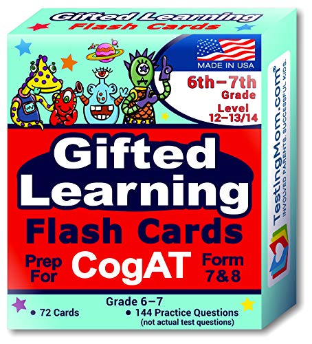 TestingMom.com CogAT Test Prep Flash Cards – Grade 6 (Level 12) - Grade 7 (Level 13/14) – 140+ Practice Questions – Tips for Higher Scores on The 6th Grade - 7th Grade CogAT – Verbal & Non-Verbal