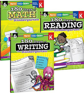 180 Days of Practice for Kindergarten (Set of 3), Assorted Kindergarten Workbooks for Kids Ages 4-6, Includes 180 Days of Reading, 180 Days of Writing, 180 Days of Math