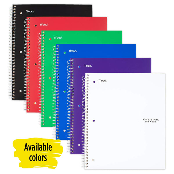 Five Star Spiral Notebook, 5 Subject, Wide Ruled Paper, 200 Sheets, 10-1/2 x 8 inches, Color Selected For You, 1 Count (05206)